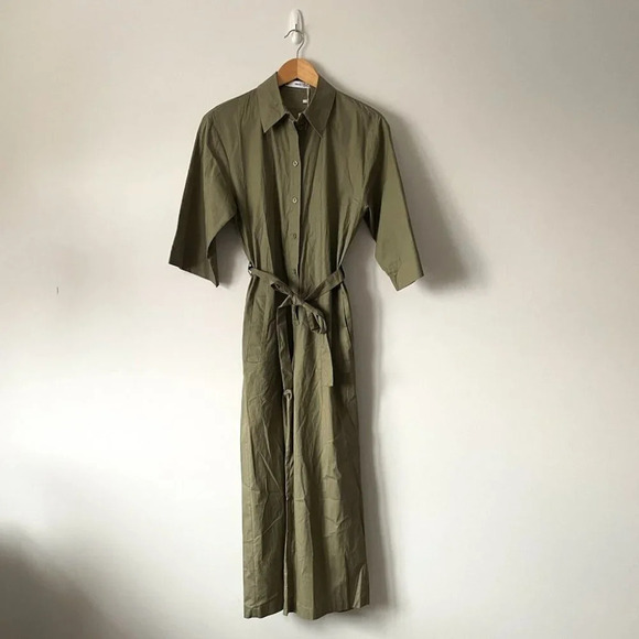 Mango Boilersuit Belted Tie Waist Jumpsuit Army Green Khaki Size XS NWT - Picture 4 of 10